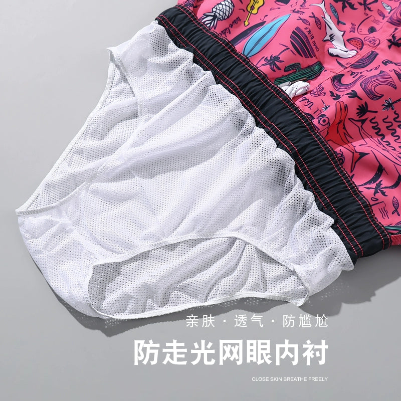Beach Pants Soakable Quick-Drying with Lining Boardshort Men's Double-Layer Swimming Pants Beach Shorts Can Swim Beach Pants