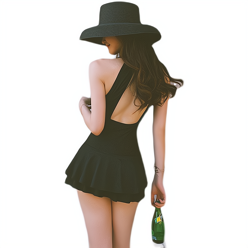 French Swimsuit Women's Covering Belly Thin Ins Style Hot Spring New Sexy Fairy Style V Neck Backless Dress Style One Piece Swimsuit