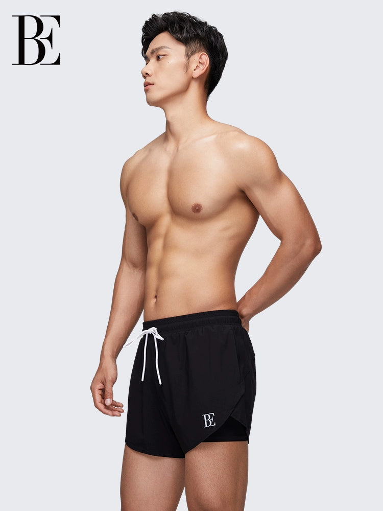 Be Balneaire Men Sports Swimming Trunks Fashion Anti-Embarrassment Sun Protection Water and Land Wear Black Leggings plus Size Adult Hot Spring