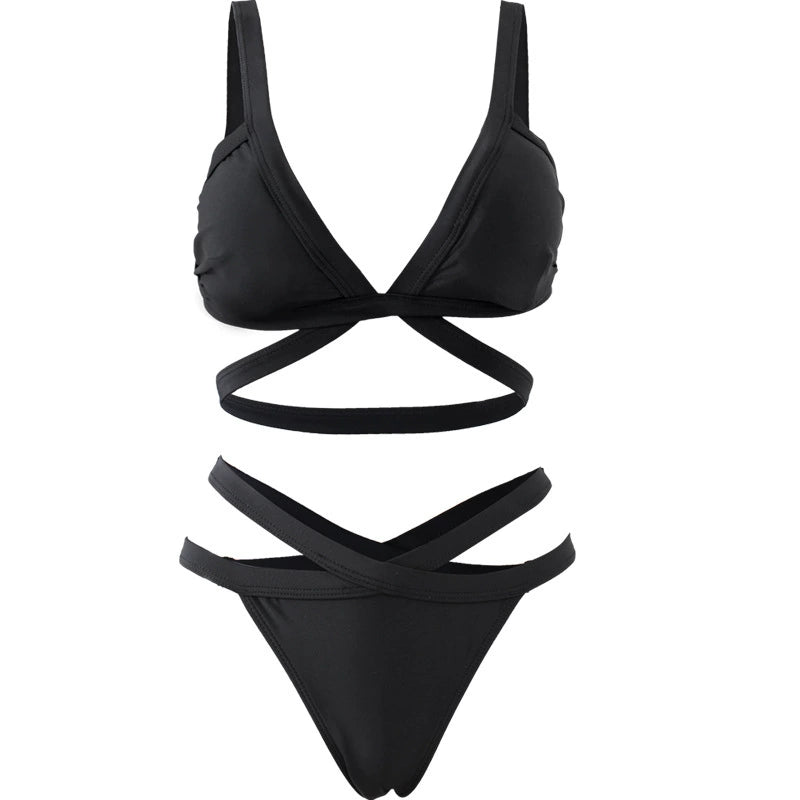 Swimsuit Women's Hot Spring Black Bikini Three-Point Small Size Sexy Separates 2024 New Arrival Fancy Super Exposed