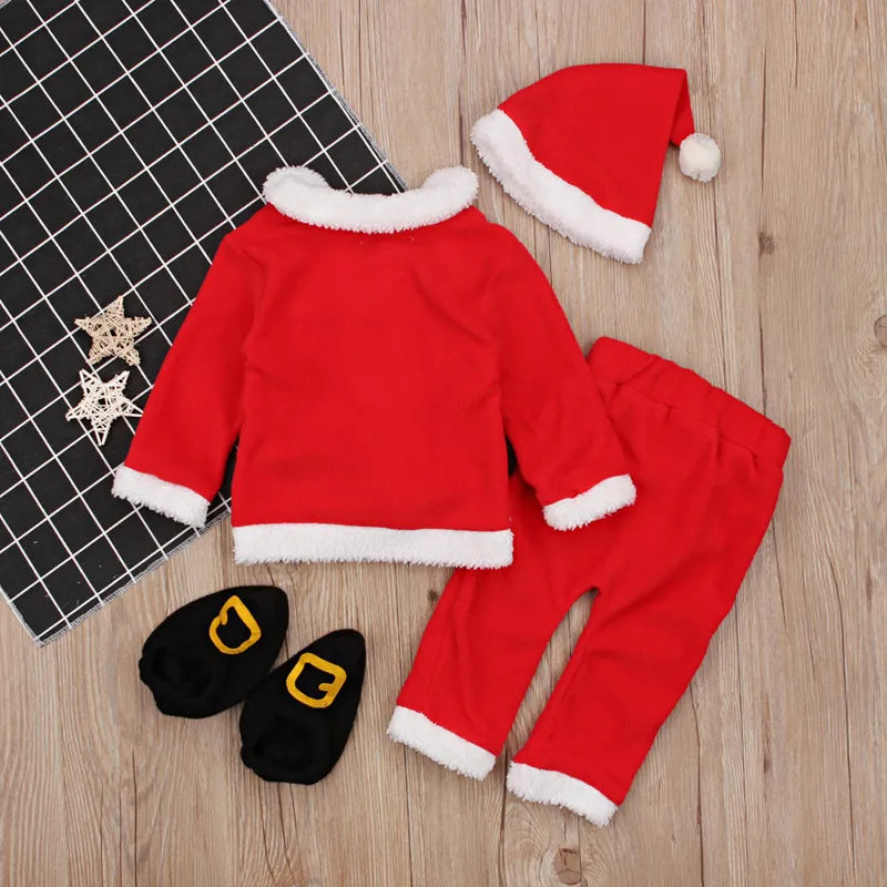 2023 Christmas Cosplay Baby Girl Clothes Suit Red Newborn Velvet New Year Baby Boy Clothing Hat+Tops+Pant+Sock Outfit Costumes