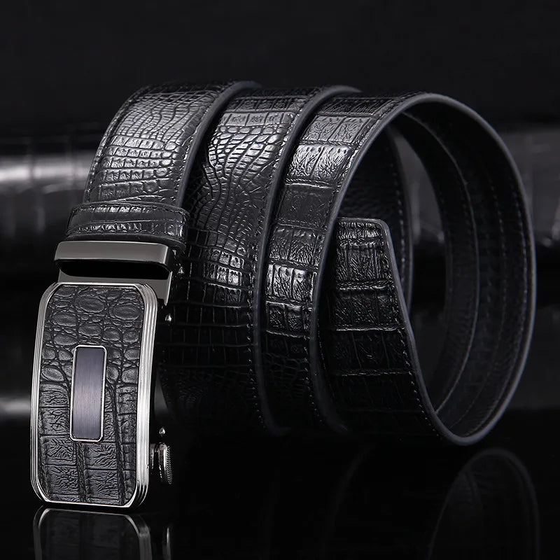 3.3cm New Genuine Leather Business Men's Belt Alloy Automatic Buckle Casual Suit All-match Cowhide Belt for Men
