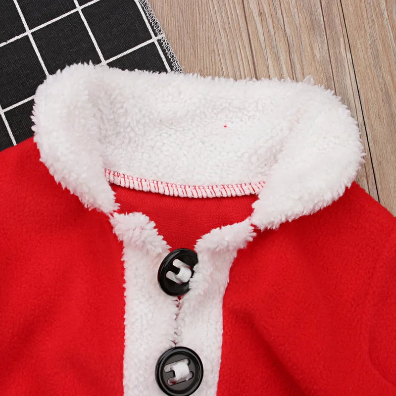 2023 Christmas Cosplay Baby Girl Clothes Suit Red Newborn Velvet New Year Baby Boy Clothing Hat+Tops+Pant+Sock Outfit Costumes