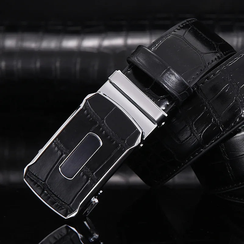 3.3cm New Genuine Leather Business Men's Belt Alloy Automatic Buckle Casual Suit All-match Cowhide Belt for Men