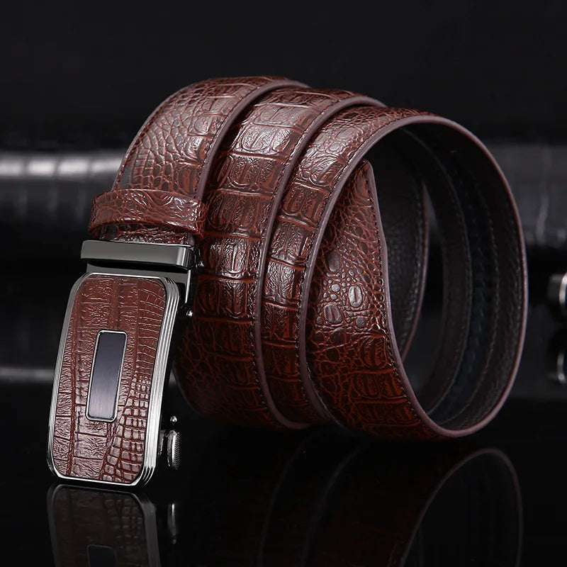 3.3cm New Genuine Leather Business Men's Belt Alloy Automatic Buckle Casual Suit All-match Cowhide Belt for Men