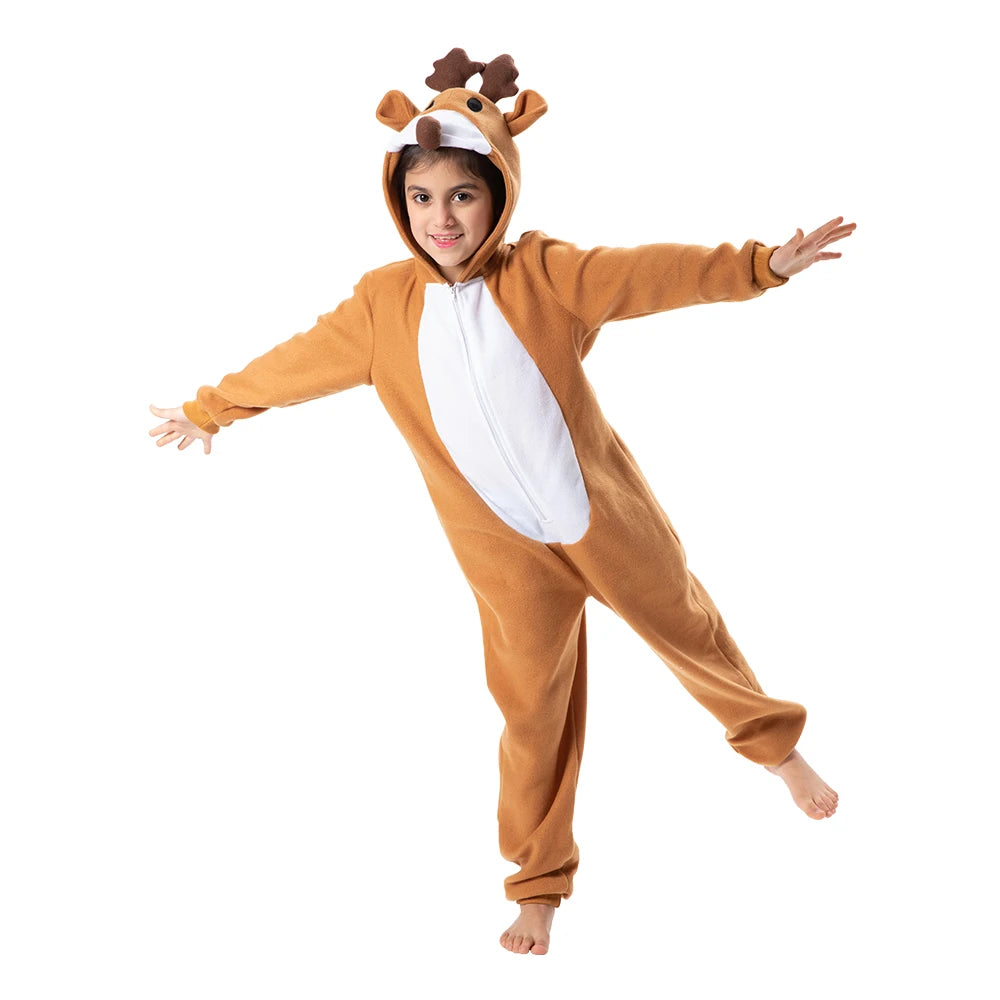 Eraspooky Unisex Adult Child Christmas Reindeer Costume Family Elk Cosplay Outfits Couple Animal Pajamas Carnival Party Suit