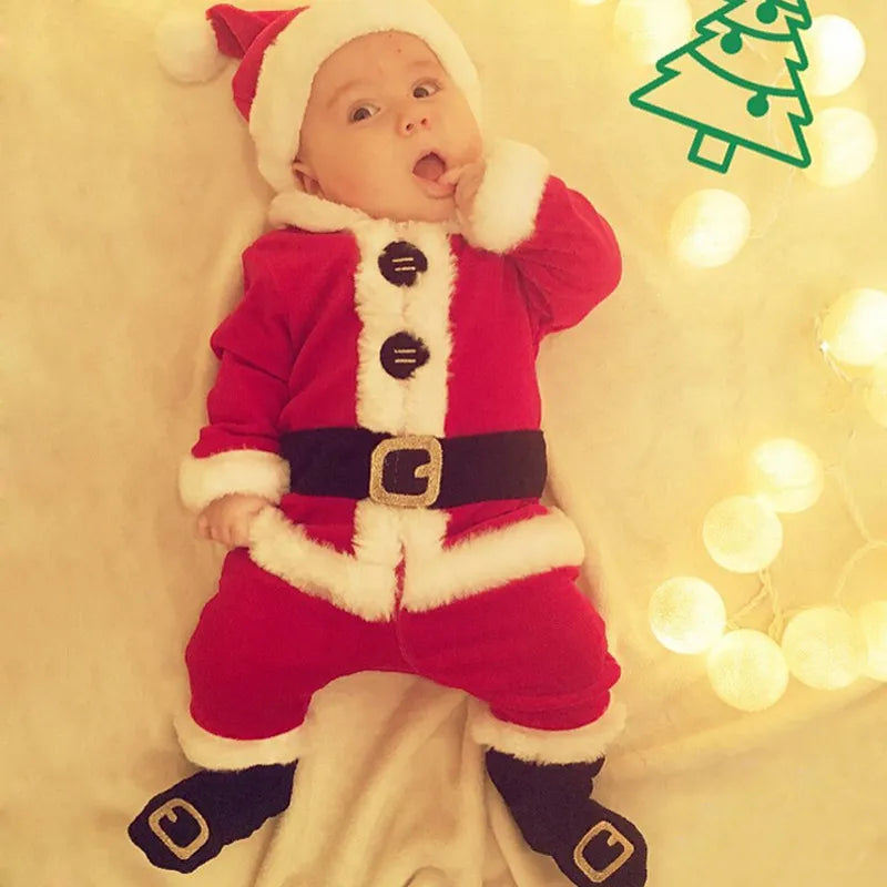 2023 Christmas Cosplay Baby Girl Clothes Suit Red Newborn Velvet New Year Baby Boy Clothing Hat+Tops+Pant+Sock Outfit Costumes