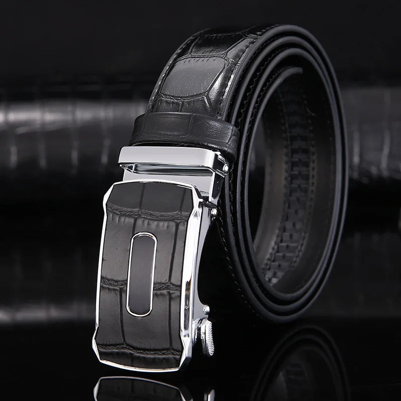 3.3cm New Genuine Leather Business Men's Belt Alloy Automatic Buckle Casual Suit All-match Cowhide Belt for Men