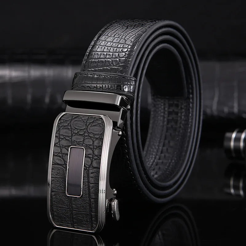 3.3cm New Genuine Leather Business Men's Belt Alloy Automatic Buckle Casual Suit All-match Cowhide Belt for Men
