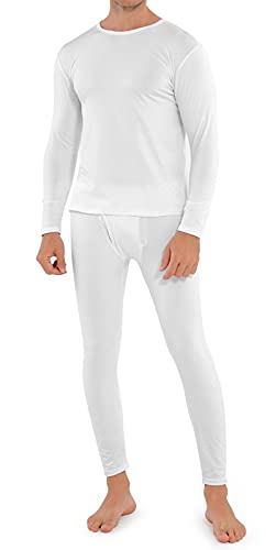 WEERTI Thermal Underwear for Men, Long Johns Base Layer Fleece Lined Top Bottom (White XL)