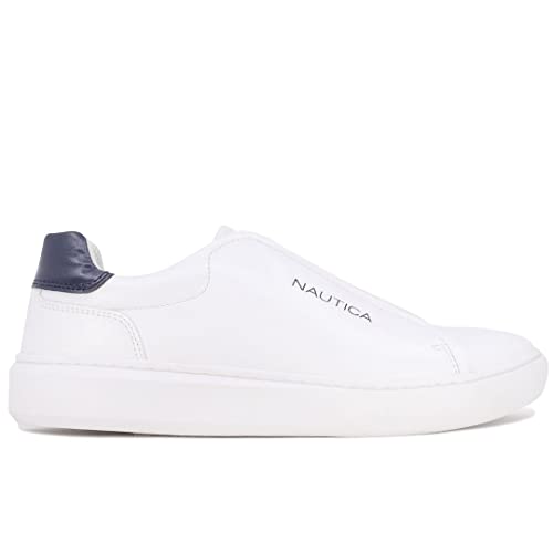 Nautica Men's Spindrift Dress Elastic Slip-On Shoe,Classic Low Top Loafer, Fashion Sneaker-White Size-8.5