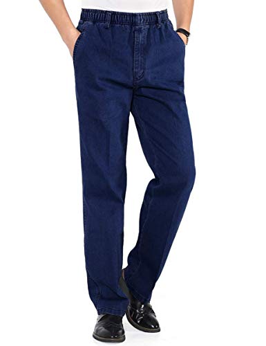 IDEALSANXUN Men¡¯s Elastic Waist Loose Fit Denim Pants Casual Solid Jeans Trouser(38W x 32L, Dark Blue)
