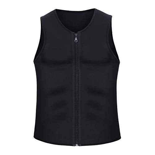 Wonderience Men Waist Trainer Vest for Weightloss Hot Neoprene Corset Body Shaper Zipper Sauna Tank Top Workout Shirt (XL, Black Neoprene Slimming Vest)