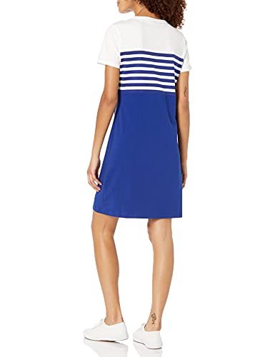 DKNY Women's T-Shirt Dress, Cream/Marine Stripe Logo, XL Apparel