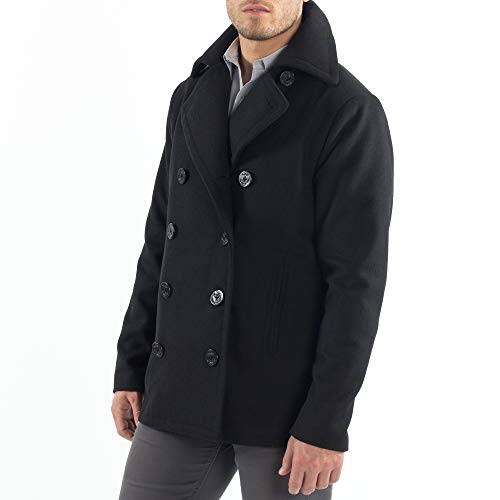 Alpine Swiss Mason Mens Wool Blend Classic Pea Coat Black Large