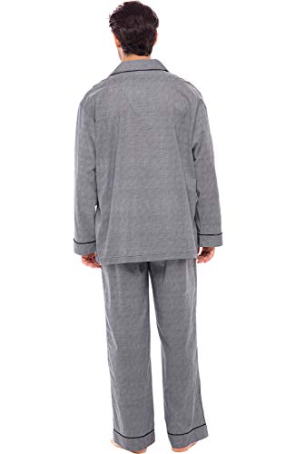 Alexander Del Rossa Men’s Pajama Set, Long Button Down Pajamas, Lightweight Cotton PJ Set, Gray Houndstooth Check with Gray Piping, Small