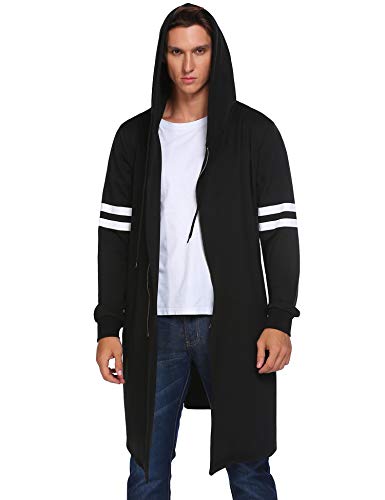 COOFANDY Men's Fashion Long Hooded Outwear Hoody Sweatshirt Teenager Hoodies Longline Cardigan (XX-Large, 01-Black000)