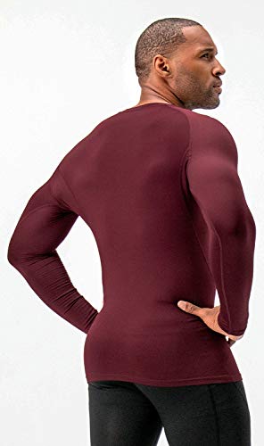 DEVOPS 2 Pack Men's Thermal Long Sleeve Compression Shirts (X-Large, Black/Wine)