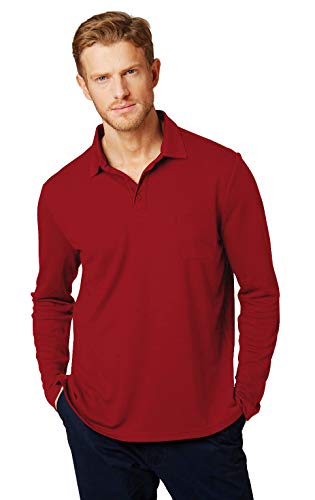Brosloth Men's Long Sleeve Polo Shirt Classic Regular Fit Casual Shirt with Right Chest Pocket Sport Shirt Wine Red X-Large