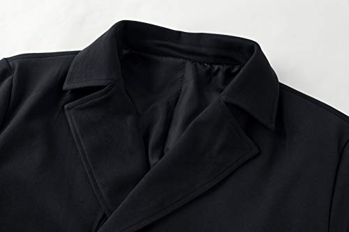 Bbalizko Mens Classic Pea Coat Notched Collar Slim Fit Double Breasted Winter Warm Heavyweight Trench Coats