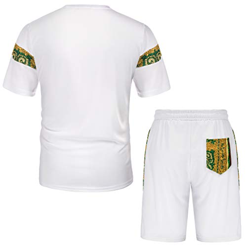 Mens Hipster T-Shirt and Shorts Tracksuit Set with African Tribal Pattern M White