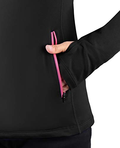 BALEAF Women's Thermal Fleece Half Zip Thumbholes Long Sleeve Running Gear Pullover for Cold Weather Black Size L