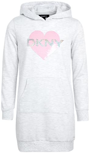 DKNY Girls' Dress - Casual Hoodie Sweatshirt Dress with Hood (Little Girl/Big Girl), Size 18/20, Light Heather Grey