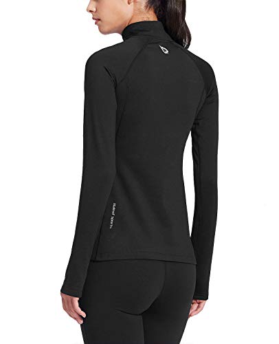 BALEAF Women's Thermal Fleece Half Zip Thumbholes Long Sleeve Running Gear Pullover for Cold Weather Black Size L