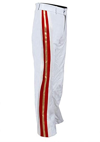 Mens Rock Singer Fred Wembley Tribute Concert Belted Biker White Faux Leather Pants Cosplay