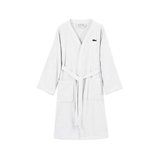 Lacoste Classic Pique 100% Cotton Bath Robe, 41.5"L, White