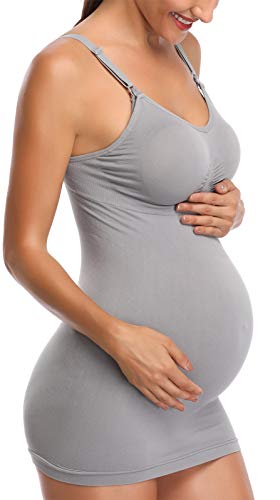 Womens Nursing Tank Tops Built in Bra for Breastfeeding Maternity Camisole Brasieres Color Black Grey Green Size L Pack of 3