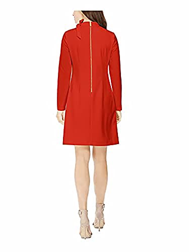 Calvin Klein Women's Long Sleeve Dress with Tie Neck Detail, RED, 12