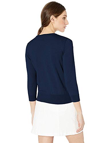 Chaps Women's 3/4 Sleeve Cotton Crewneck Cardigan, Light Peony (SP 21), X-Small