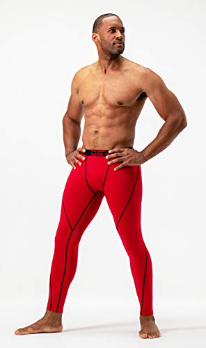 DEVOPS Men's Thermal Compression Pants, Athletic Leggings Base Layer Bottoms (2 Pack) (X-Large, Black/Red)