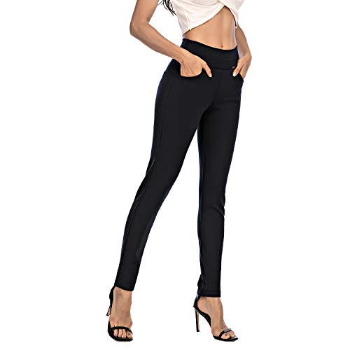 neezeelee Dress Pants for Women Comfort High Waist Skinny Stretch Slim Fit Leg Easy into Pull on Ponte Pants for Work (Black, 14 (XXX-Large))