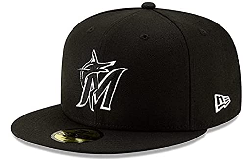 New Era Miami Marlins Black/White Basic 59FIFTY Fitted Cap Men's Hat 11875069 (7 3/8)