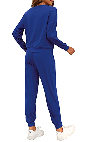 Womens 2 Piece Outfits Sweatsuits Sets Jogger Pants with Pockets Blue M