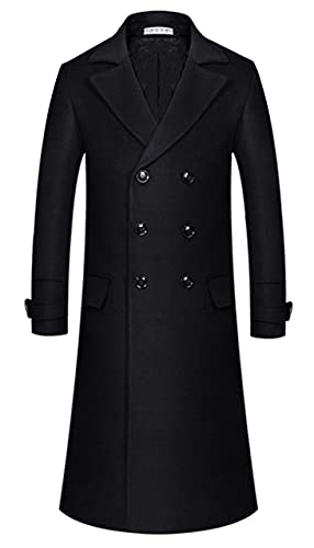 APTRO Men's Full Length Wool Trench Coat Fleece Lining Double Breasted Overcoat 1818 Black XXL