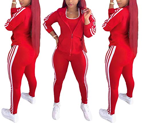 3 Piece Sweatsuits Outfits for Women Bodycon Long Sleeve Pant Sports Vest Tracksuit Set