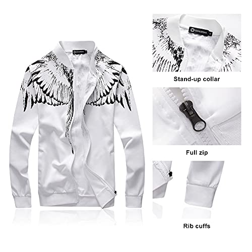 ASALI Mens Tracksuit Feather Wings Fashion Warm Up Jogger Suit with Jacket+Pants Sets White XL