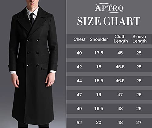 APTRO Men's Full Length Wool Trench Coat Fleece Lining Double Breasted Overcoat 1818 Black XXL