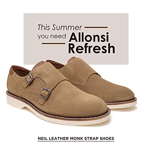 ALLONSI Neil | Genuine Leather Suede Dress Shoes | Luxury Mens Monk Strap Shoes | Handcrafted Trendy Casual Shoes | Lightweight EVA Sole | Plain Toe | Beige | US 11