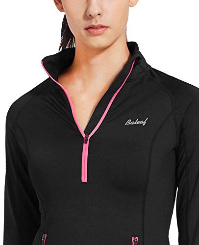 BALEAF Women's Thermal Fleece Half Zip Thumbholes Long Sleeve Running Gear Pullover for Cold Weather Black Size L