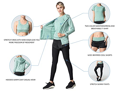 NC Women's Yoga wear Five-Piece Green Sports Suit