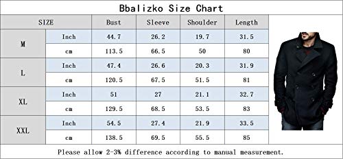 Bbalizko Mens Classic Pea Coat Notched Collar Slim Fit Double Breasted Winter Warm Heavyweight Trench Coats