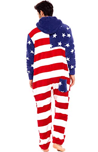 Alexander Del Rossa Men's Warm Fleece One Piece Footed Pajamas, Adult Onesie with Hood, 3X American Flag Limited Edition (SKU-A0314USA3X)