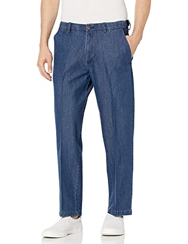 Haggar Men's Casual Classic Fit Denim Trouser Pant-Regular and Big & Tall Sizes, Medium Blue Cla, 34W x 29L