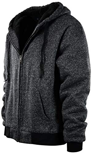 Mens Full Zipper Fleece Basic Hoodie with Lining (L, 480-Black Melange)