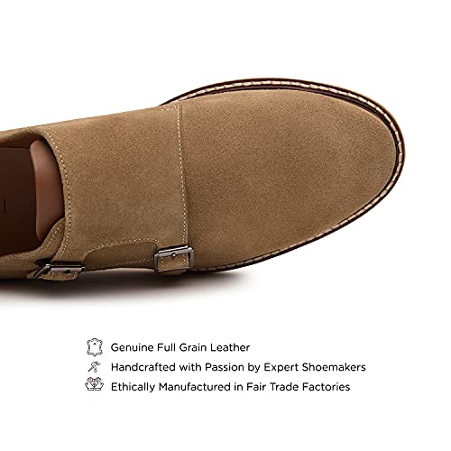 ALLONSI Neil | Genuine Leather Suede Dress Shoes | Luxury Mens Monk Strap Shoes | Handcrafted Trendy Casual Shoes | Lightweight EVA Sole | Plain Toe | Beige | US 11
