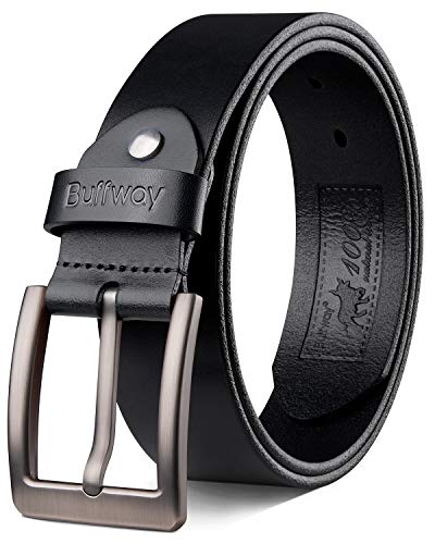 Buffway Belts for Men with Real Solid Leather and Buckle Durable Heavy Duty 1.5" Men's Dress and Casual Belt- 36” Black